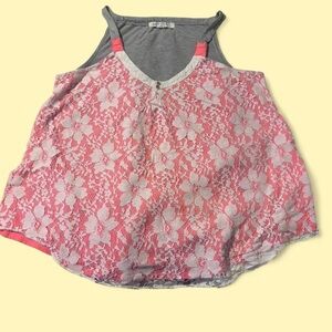 Coral pink and Gray Lace Tank Top